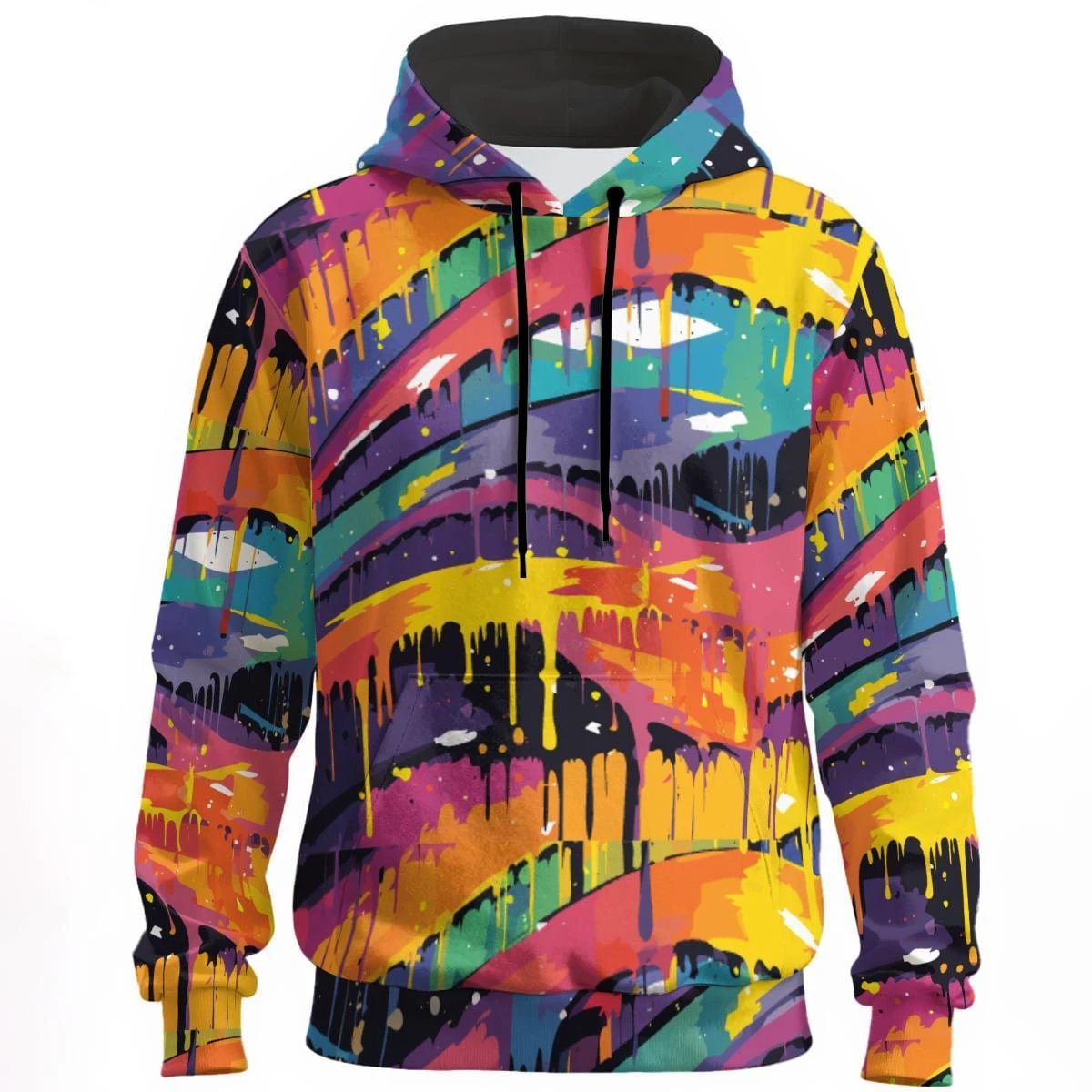 Trippy Abstract AOP Hoodie — Neon Pink & Obsidian 310GSM Cotton Pullover