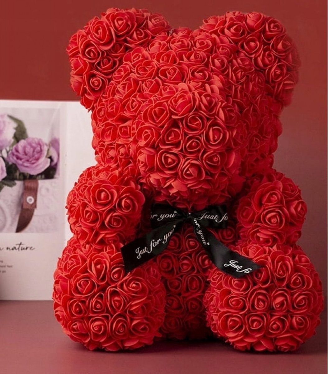 ADGO-GO - Rose bear met giftbox 25 cm - rozen beer - Romantisch Liefdes cadeau cadeautje - Cadeau voor vrouw - Huwelijk - Vriendin- rood