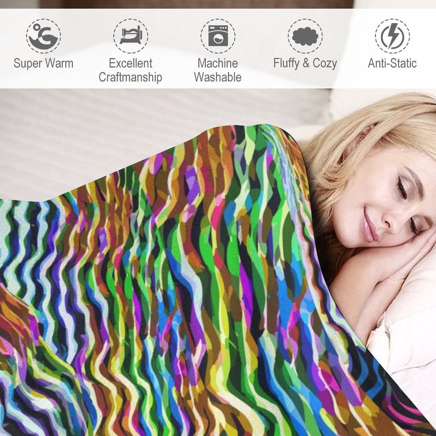 Lightning Complex Abstract Art Flannel Blanket – Storm Aesthetic Maximalist Bedding (60x80in)
