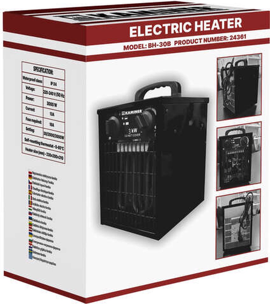 Kaminer Elektrische Heater 3kW - Krachtige Ventilatorkachel met Thermostaat en Oververhittingsbeveiliging
