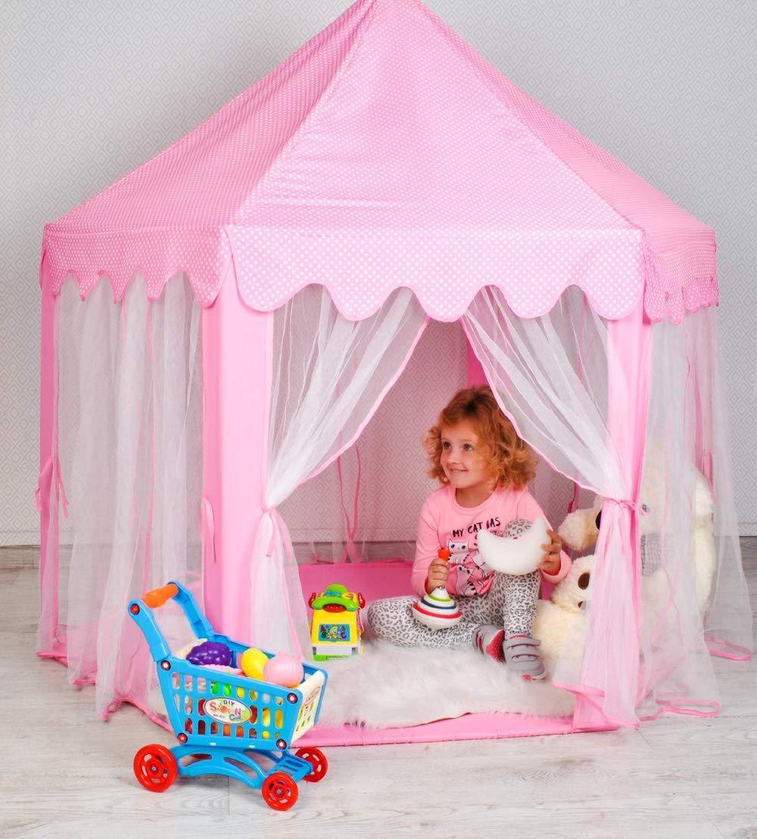 Speeltent voor Kinderen - Met Bodem - Vanaf 3 Jaar - 135x135x140cm - Kinderen Tent Kasteel - Voor binnen en Buiten- roze