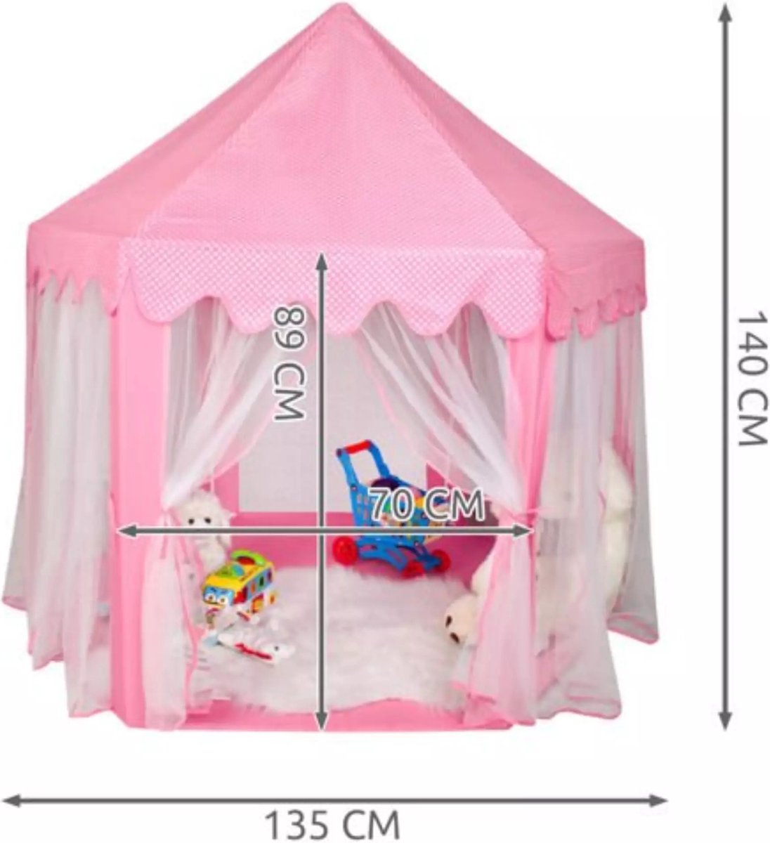 Speeltent voor Kinderen - Met Bodem - Vanaf 3 Jaar - 135x135x140cm - Kinderen Tent Kasteel - Voor binnen en Buiten- roze