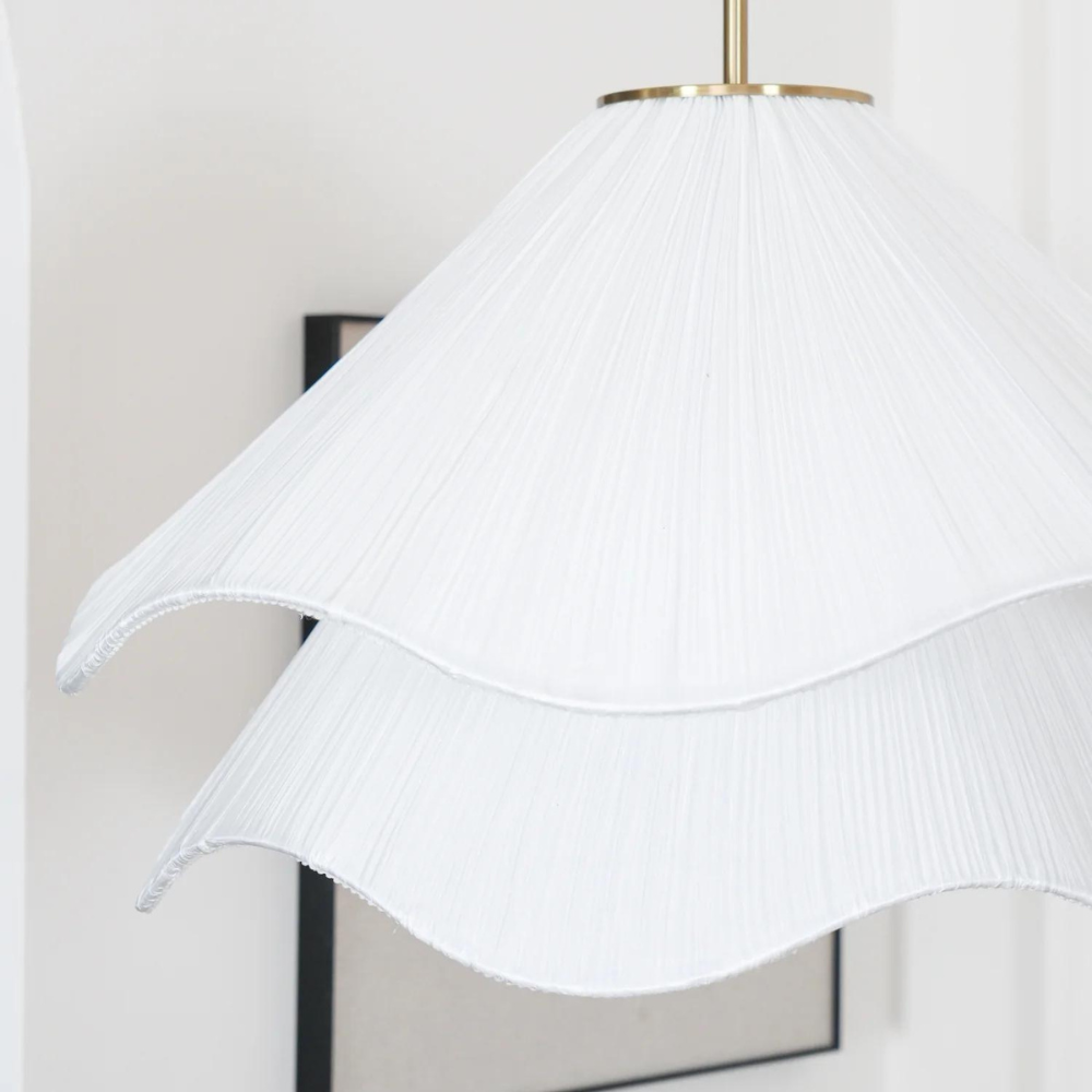 White Japandi Fabric pendant lights LED Light With Wavy Shade