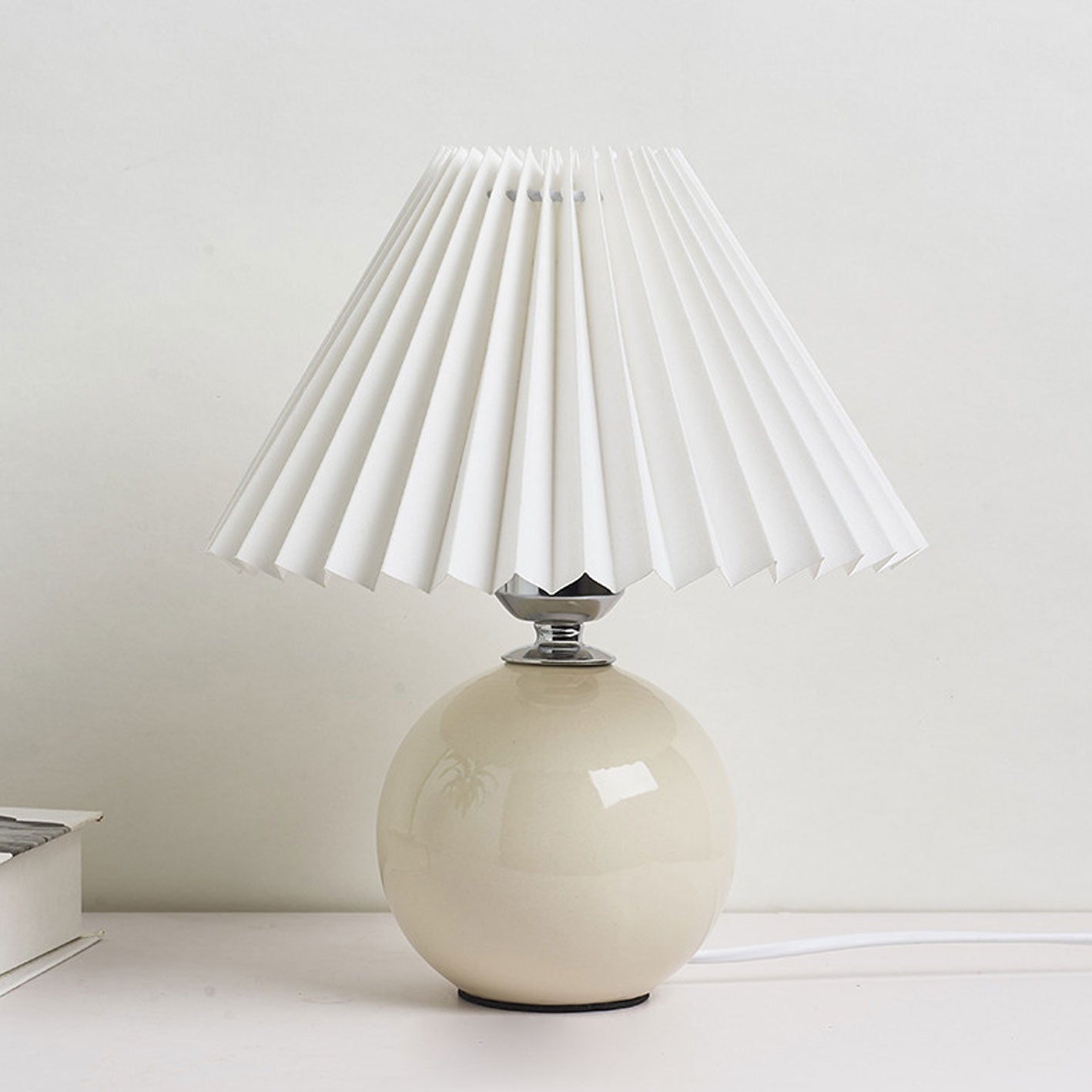Nordic Ceramic Table Lamp With Pleated Fabric Shade