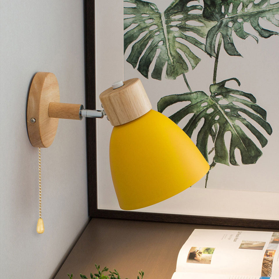 Minimalist Wooden Cone Wall Sconce LED Light With Conical Shade