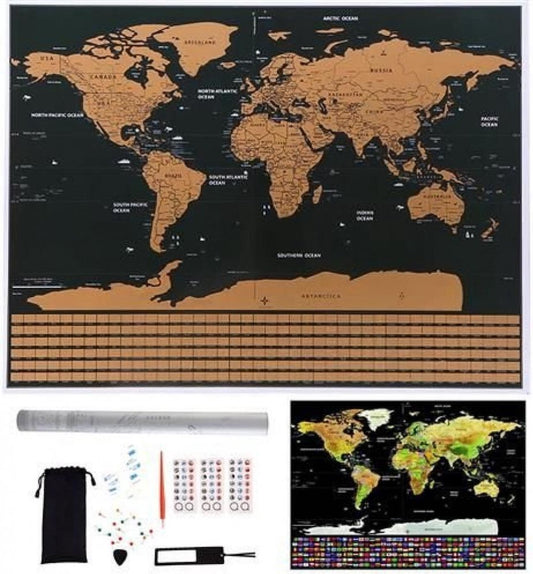 Posters Wereldkaart set Wanddecoratie Scratchmap Accessoires - Vlaggen Vaderdag Cadeau