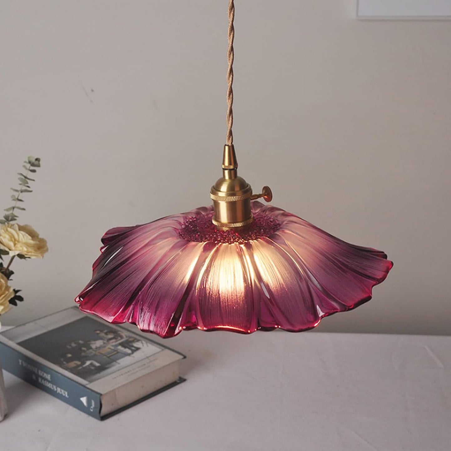 Retro Glass Pendant Light with Fluted Shade