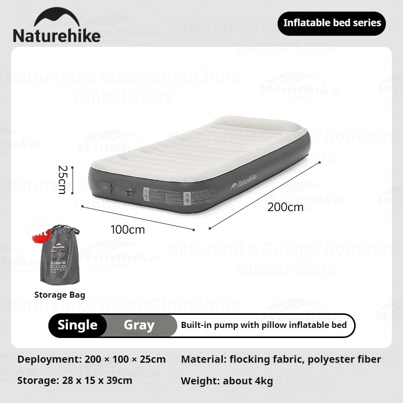 Naturehike Inflatable Bed With Build-in Air Pump Portable Lightweight 1-3 Persons Camping Luxury Sleeping Bed PVC Inflatable Thicken Pad Travel