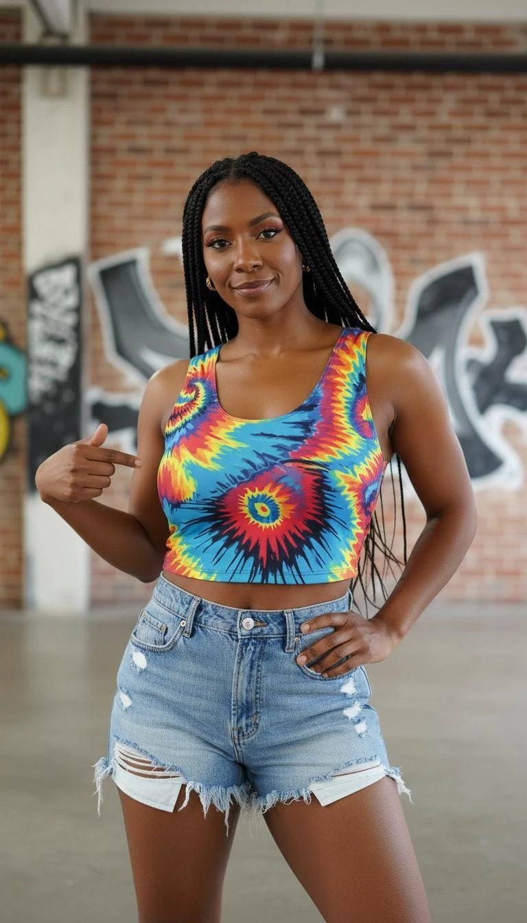 Psychedelic Tie Dye Crop Top | Neon Spiral Rave Tank