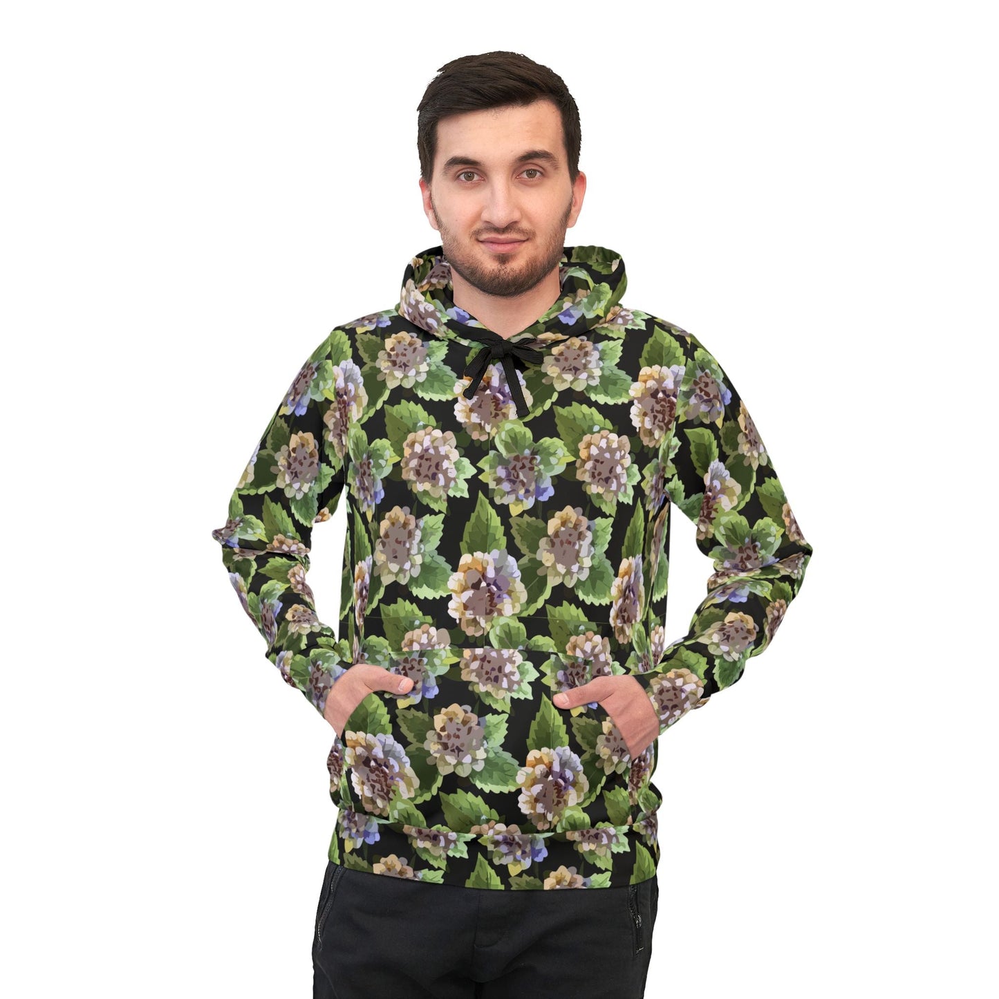 Floral Print Athletic Hoodie for Nature-Forward Fitness Dressers — 95% Recycled Polyester AOP, Adjustable Hood, Gym-to-Street Nature Statement