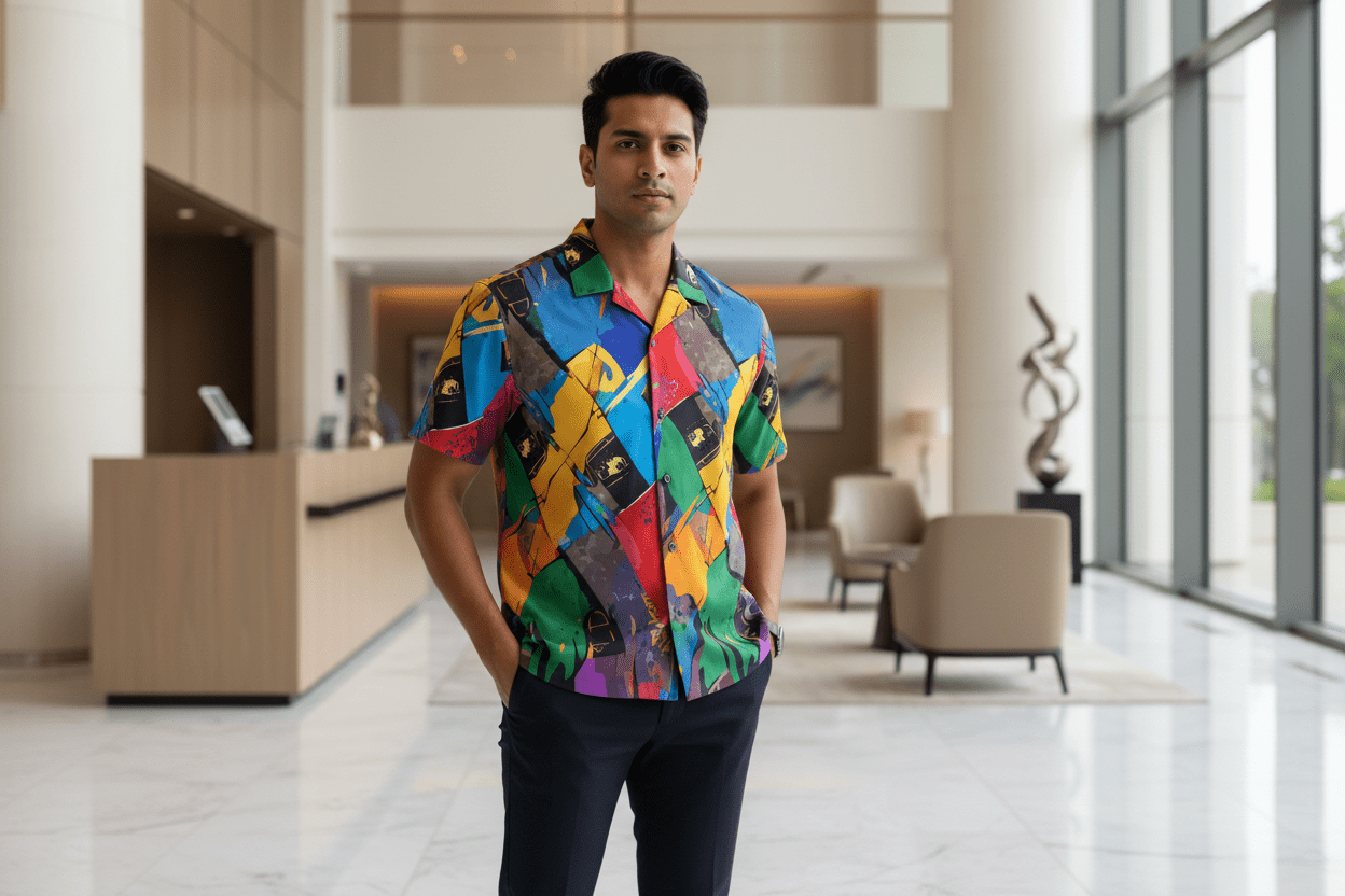 Vibrant Men's Hawaiian Camp Shirt, Tropical Vacation Wear, Beach Party Essentials, Fun Summer Fashion, Colorful AOP Shirt