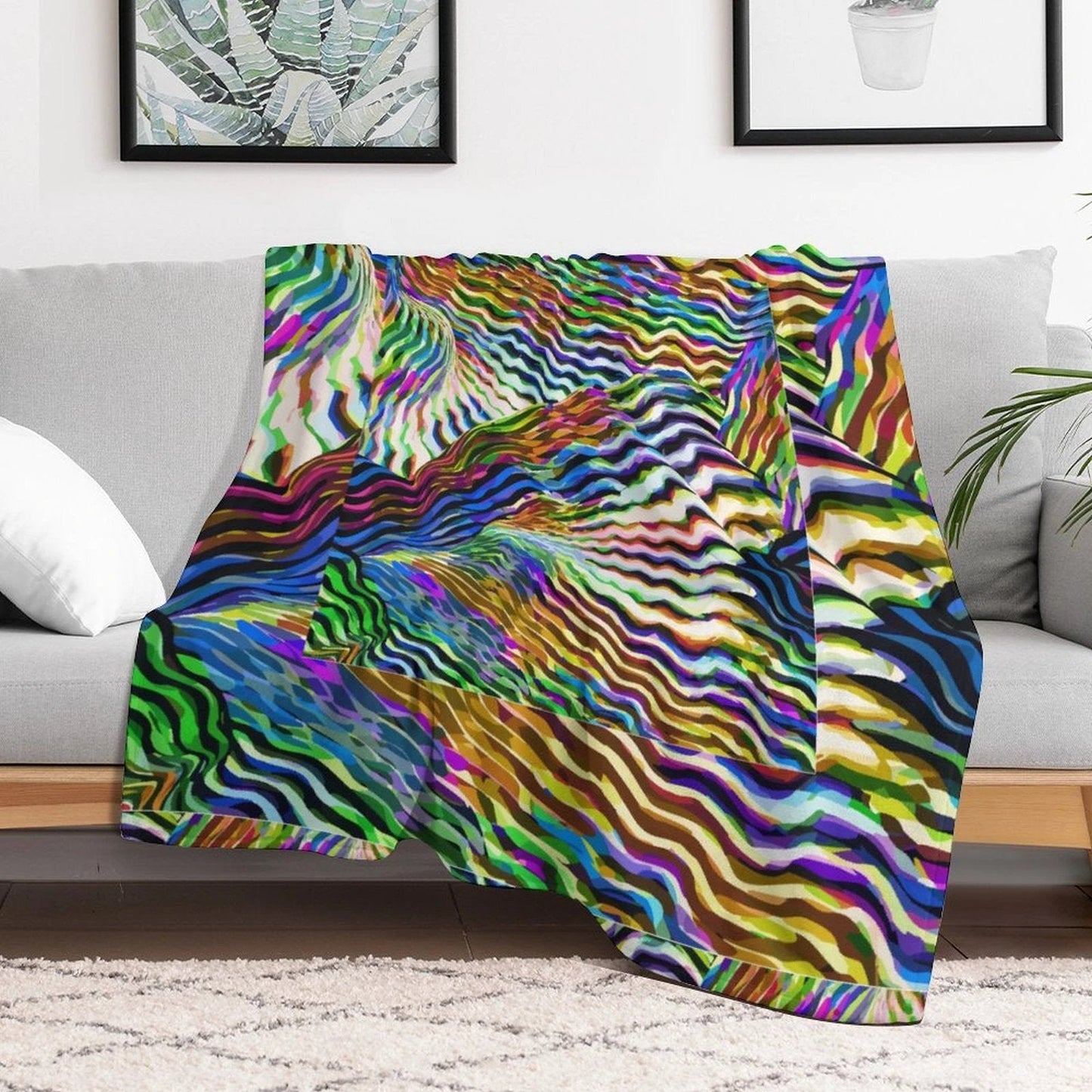Lightning Complex AOP Vintage Flannel Blanket 50"×60" | Psychedelic Ribbon-Wave Maximalist Throw (250gsm)
