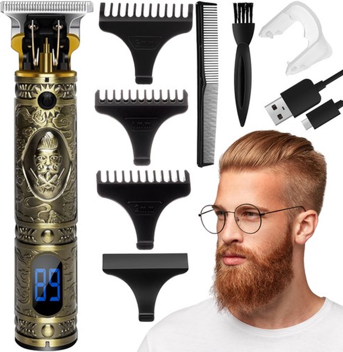 Soulima barber old school design haar en baard trimmer - Barber - Kapsalon - Vintage design - Goudkleurig