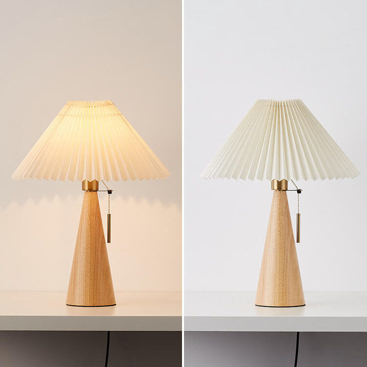 Japanese Wooden Table Lamp With Pleated Fabric Shade