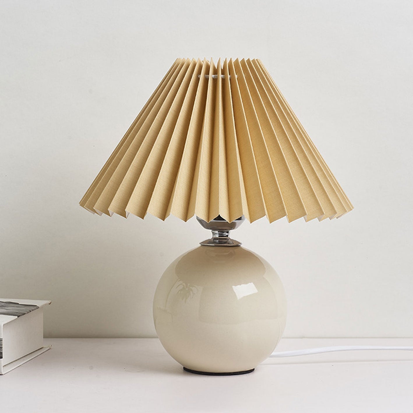 Nordic Ceramic Table Lamp With Pleated Fabric Shade