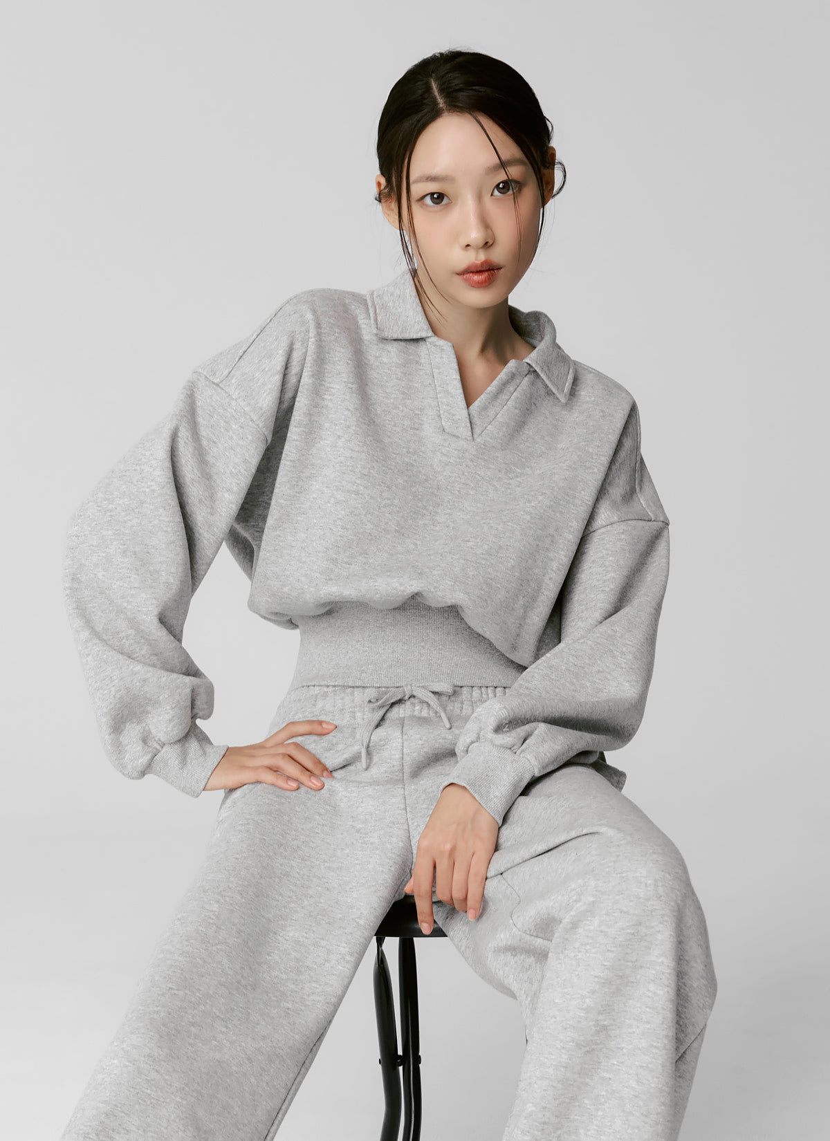 Fine Cotton Open Collar Sweatshirt