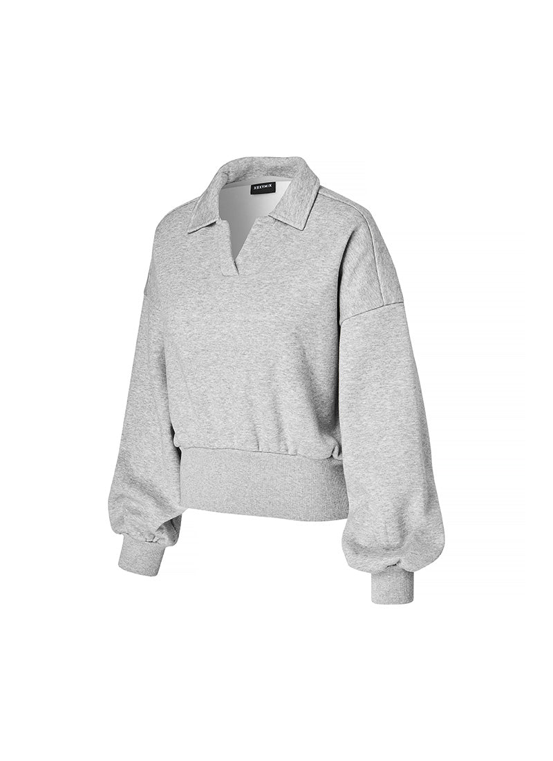 Fine Cotton Open Collar Sweatshirt
