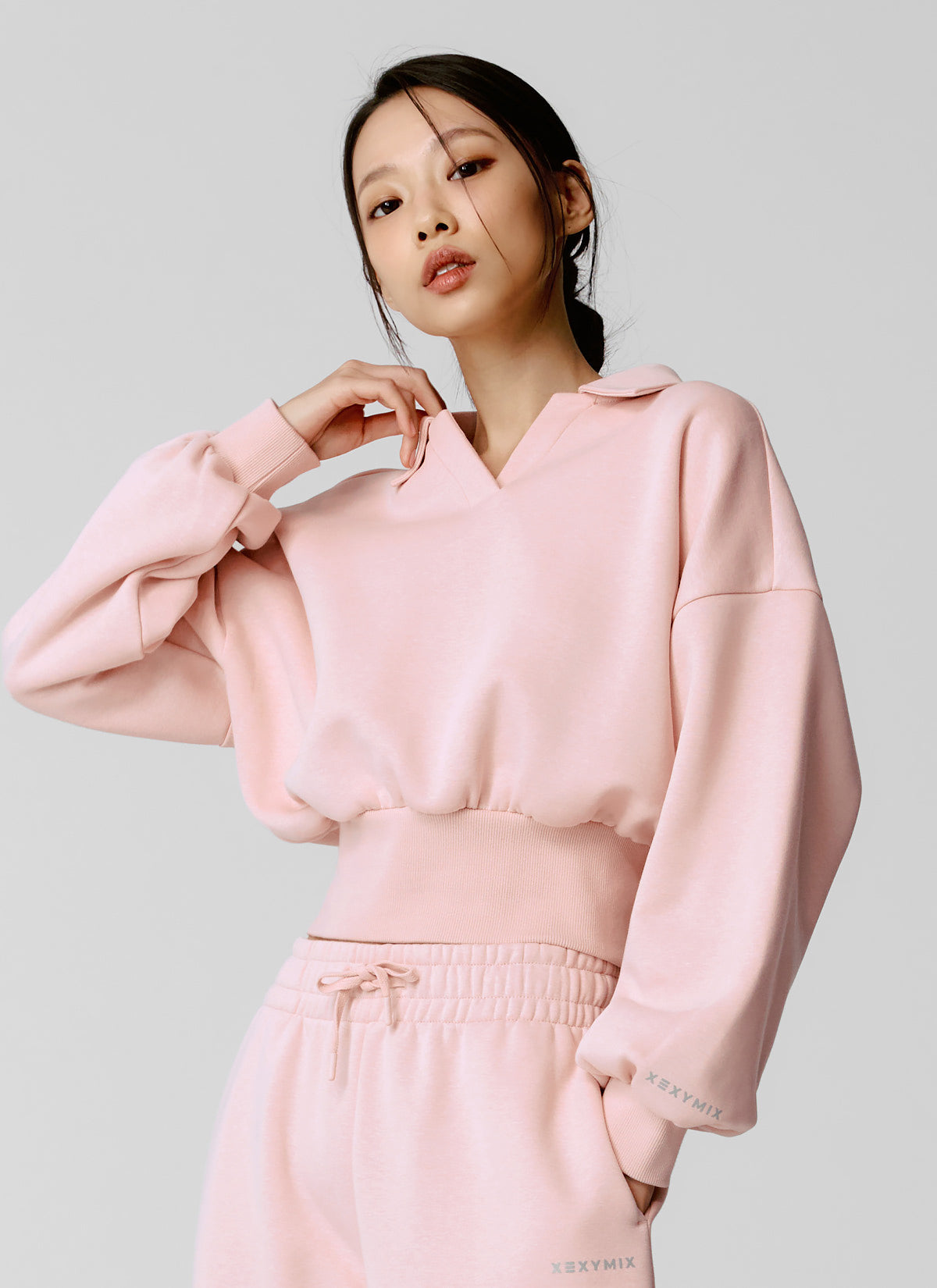 Fine Cotton Open Collar Sweatshirt