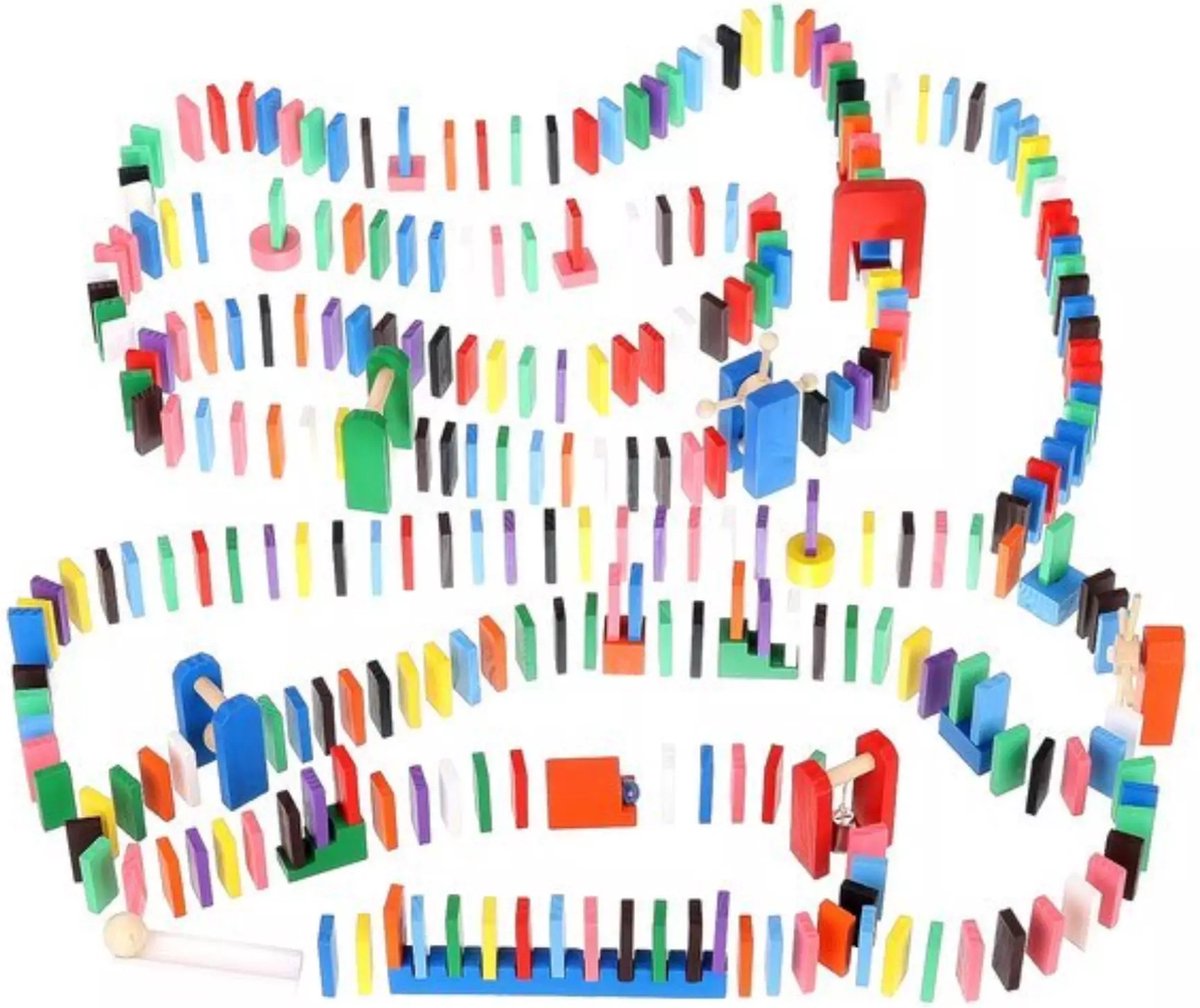 Extra Grote Domino Set van Hout - 1131 Delig met 1080 Domino Stenen & 45 Elementen - Vloerspel - voor Kinderen en Volwassenen - Verjaardag Cadeau Jongens en Meisjes