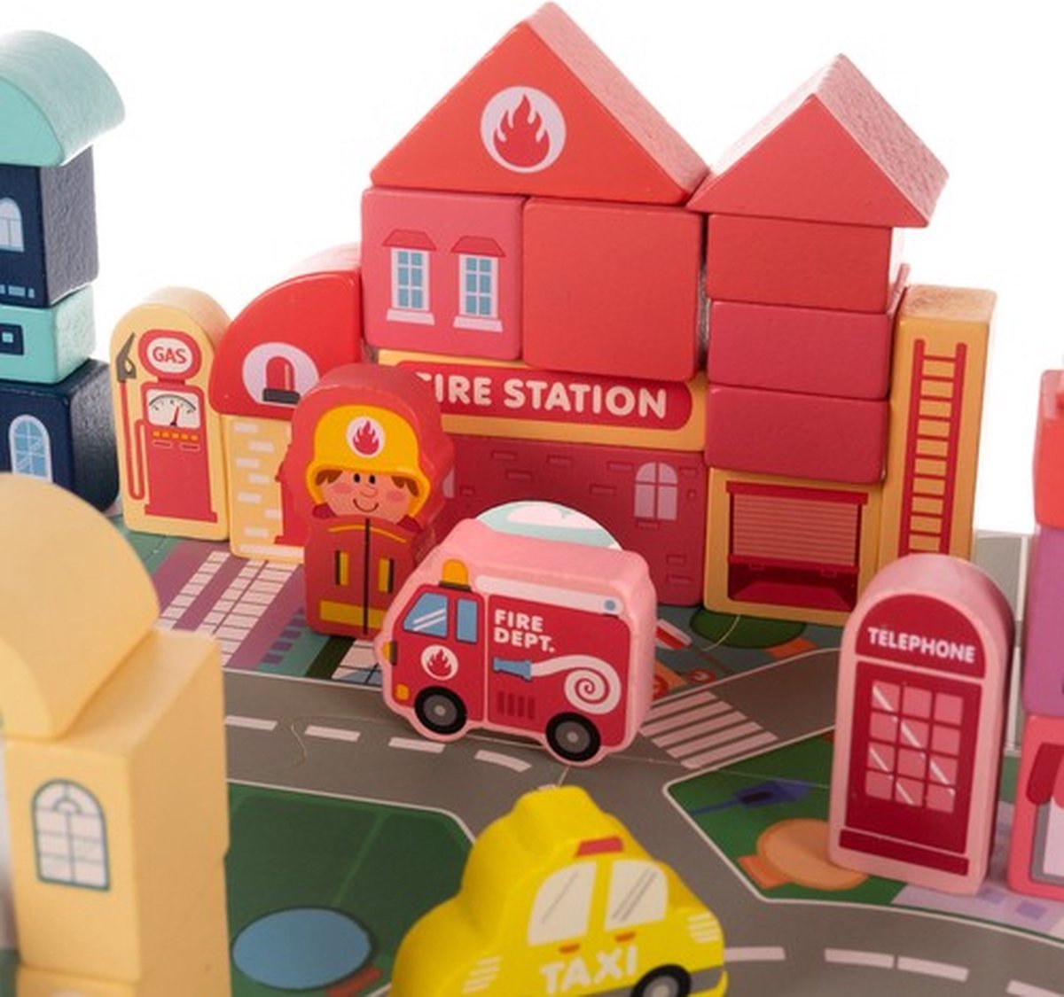 Kruzzel 100-delige Houten Blokken Set met Stadspuzzel - Leerzaam Speelplezier