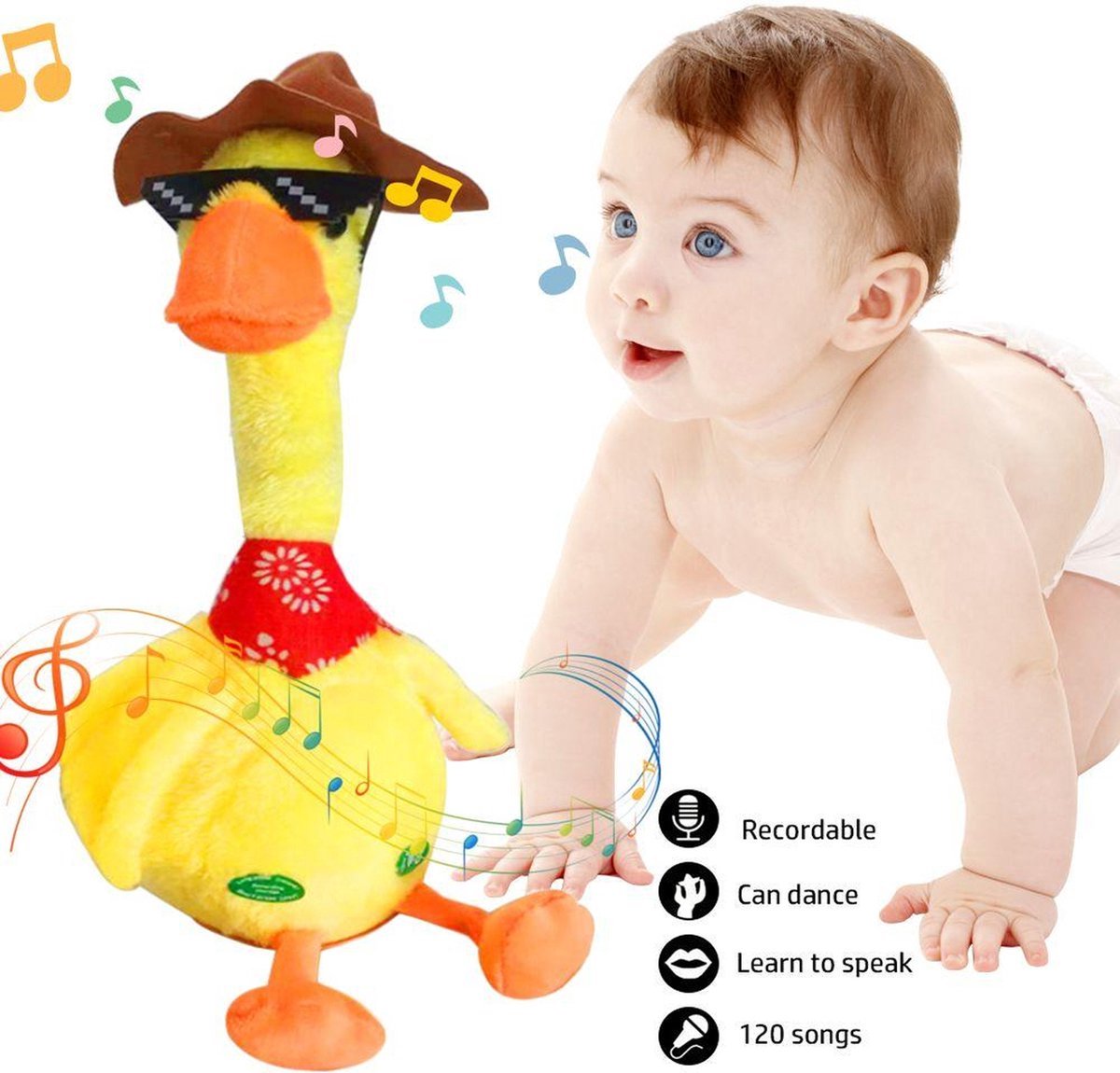 Dansende Eend - OPLAADBAAR - Interactieve Pratende Knuffel- Dancing Duck - div liedjes - praat je na - Met USBlader