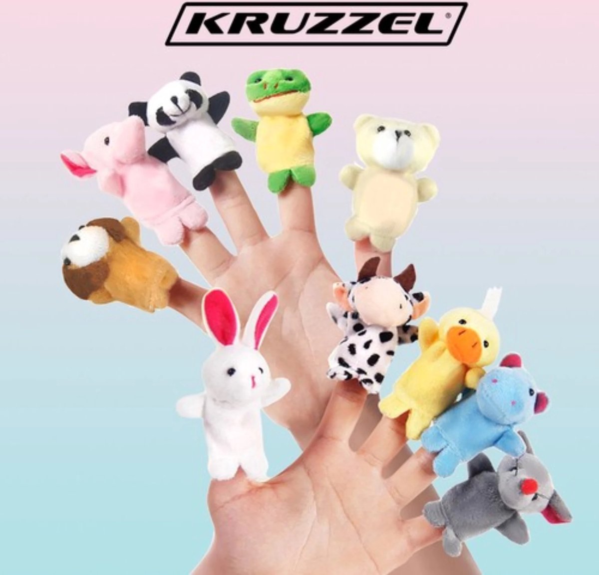 Kruzzel Handvaardigheid speelgoed - set van 10 dieren vingerpoppen