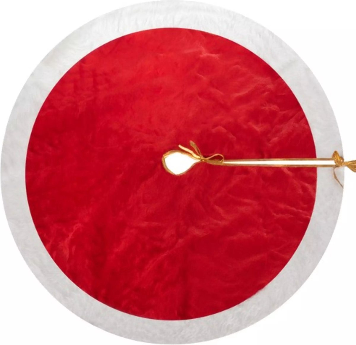 Ruhhy Kerstboommat 90cm met Gouden Binding - Elegante Rode en Witte Decoratie