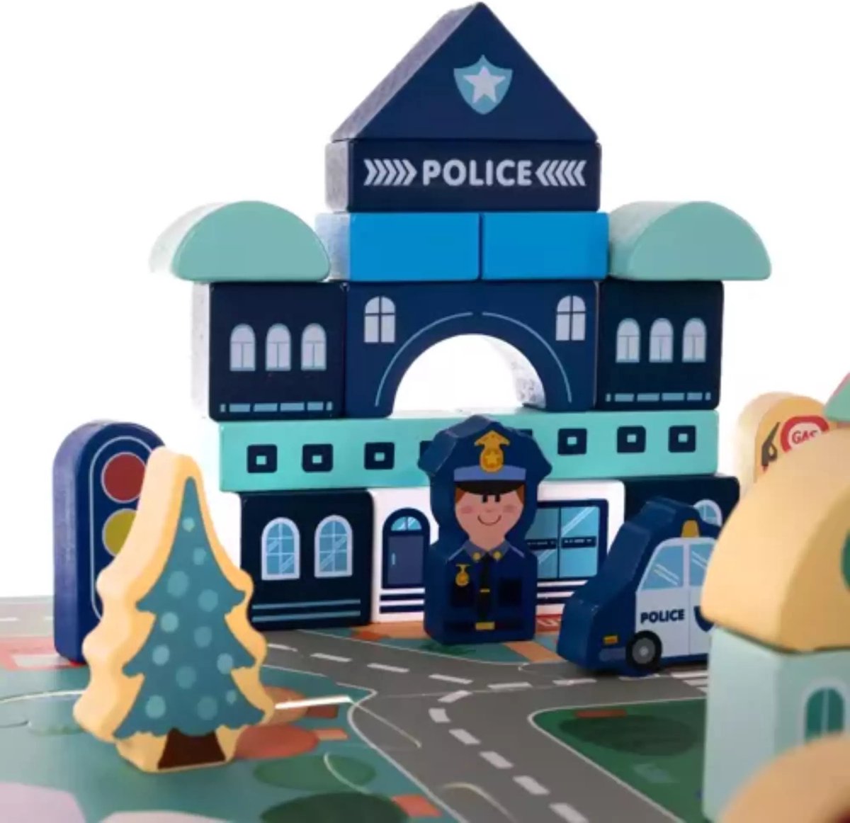 Kruzzel 100-delige Houten Blokken Set met Stadspuzzel - Leerzaam Speelplezier