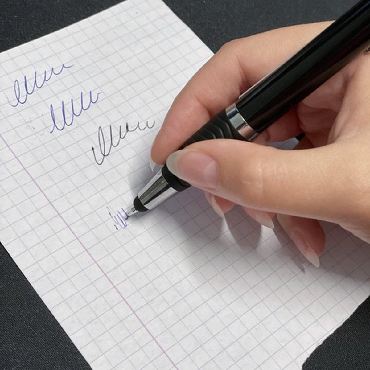 Set van 6 Pennen Met Uitschuifbare Notitie - Spiekpen - 3 x zwart + 3 x blauw