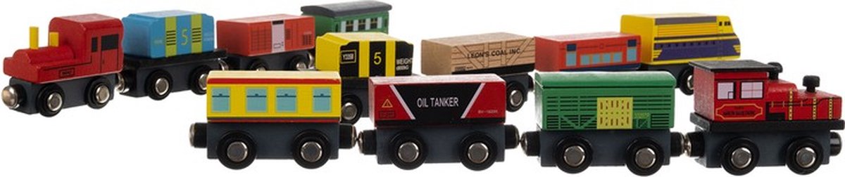Houten Speelgoed trein - trein 12-delig - Kinderen Jongens Speelgoed - 33 x 20 x 3 cm Rood Multi