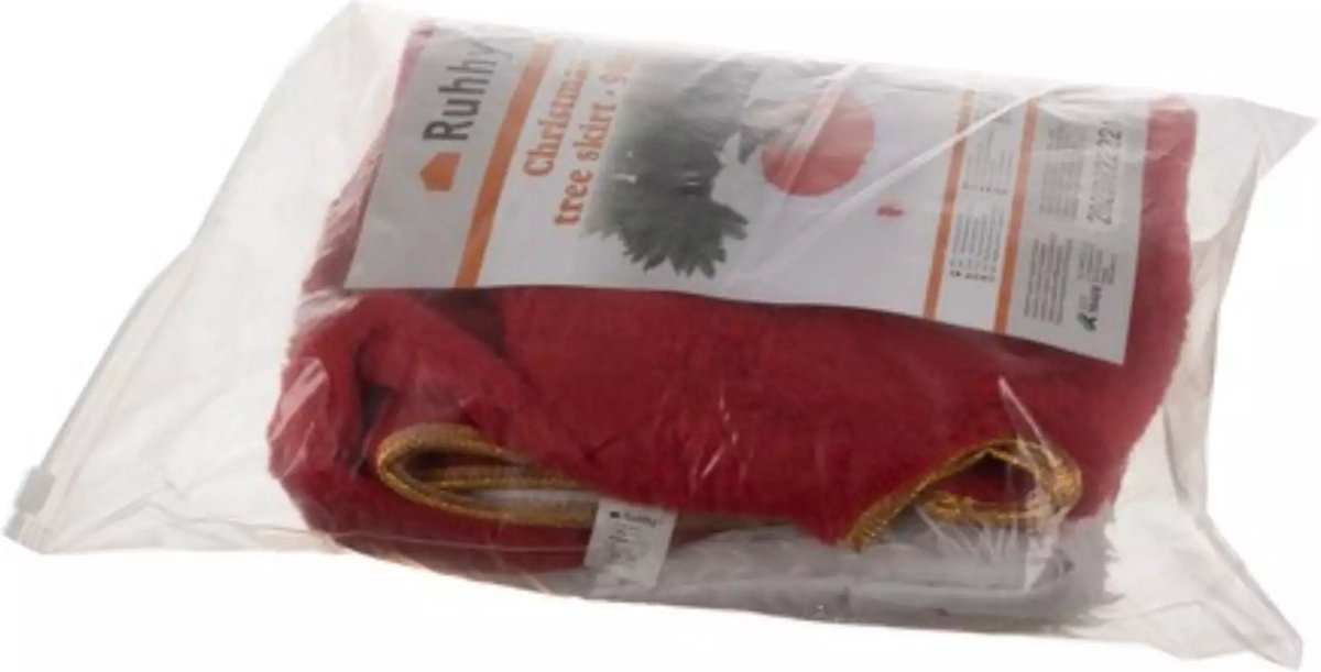 Ruhhy Kerstboommat 90cm met Gouden Binding - Elegante Rode en Witte Decoratie