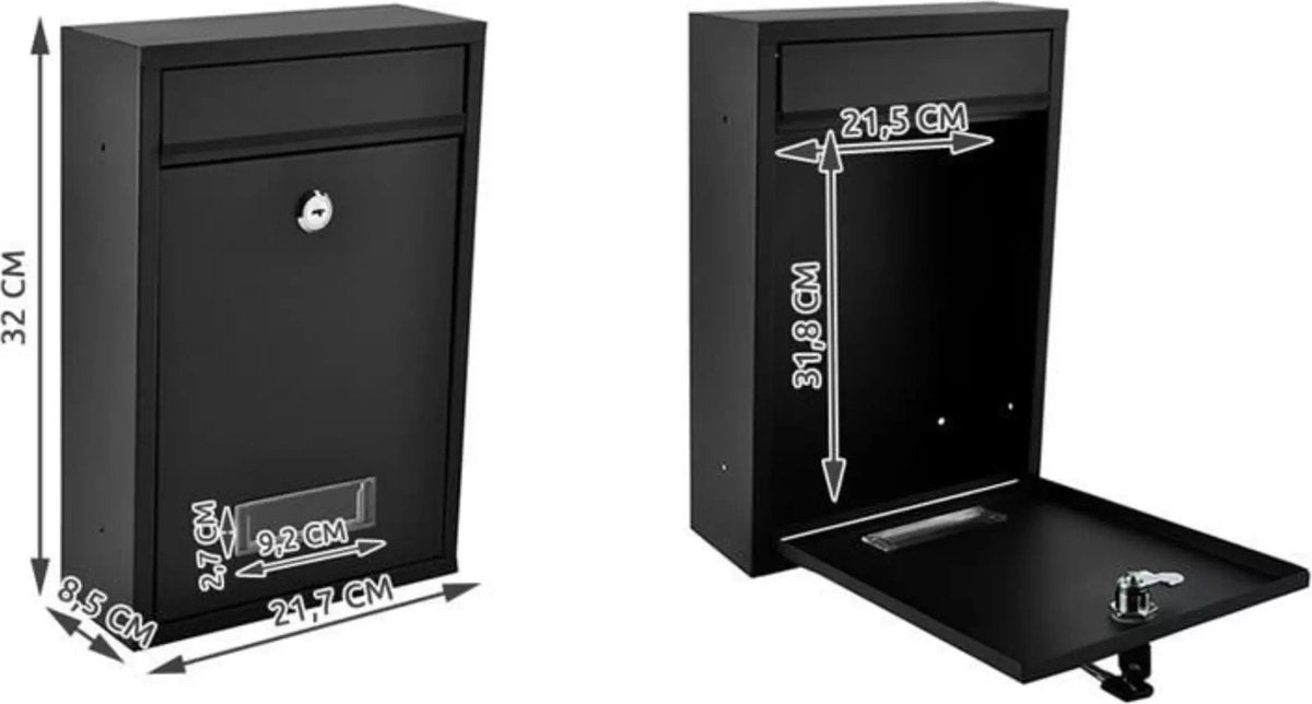 brievenbus zwart - 2 sleutels - met bevestigingsklep