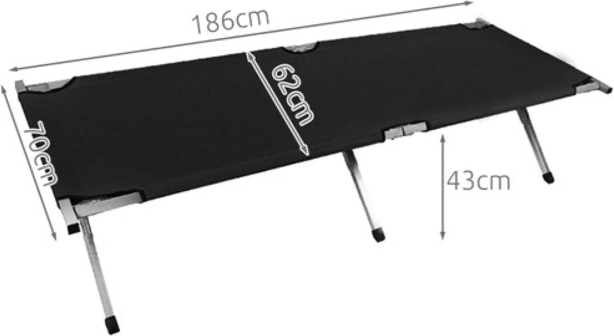 Veldbed 1 Persoon - Stretcher - Kampeerbed - Vouwbed - Campingbed Volwassenen - Opvouwbaar Bed - Reisbed - 110kg - Zwart