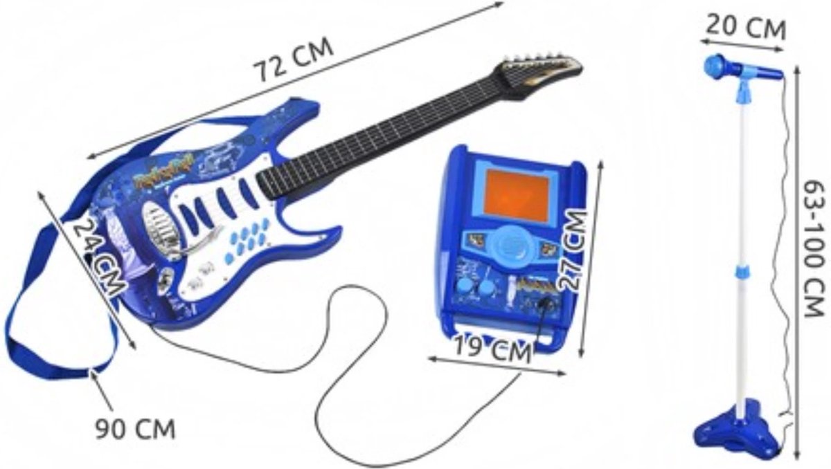 Kruzzel Elektrische Kindergitaar - Met Microfoon en Versterker - Blauw - MP3-ingang