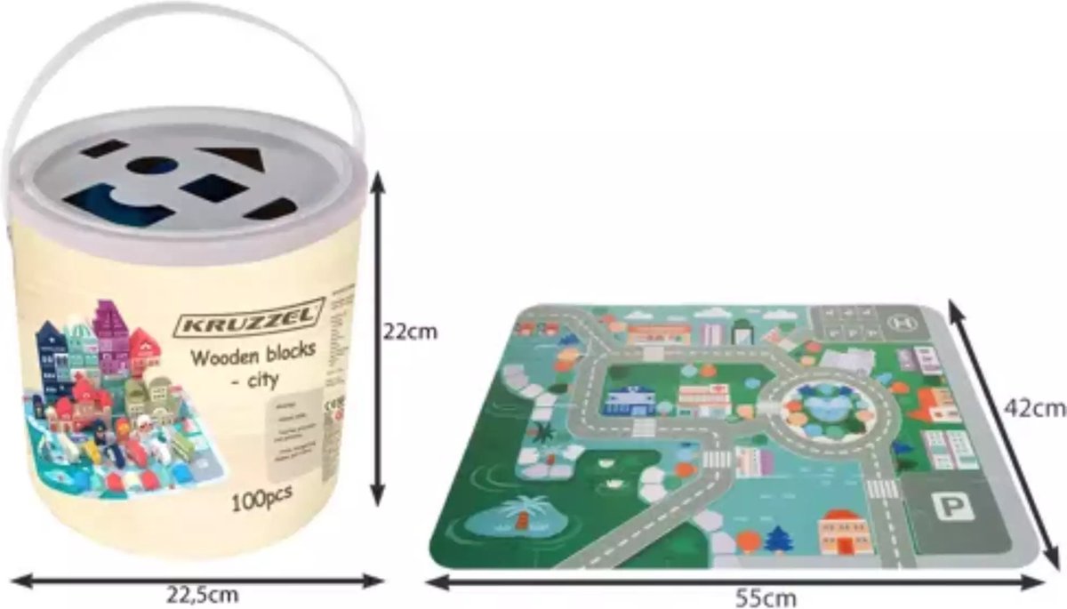 Kruzzel 100-delige Houten Blokken Set met Stadspuzzel - Leerzaam Speelplezier