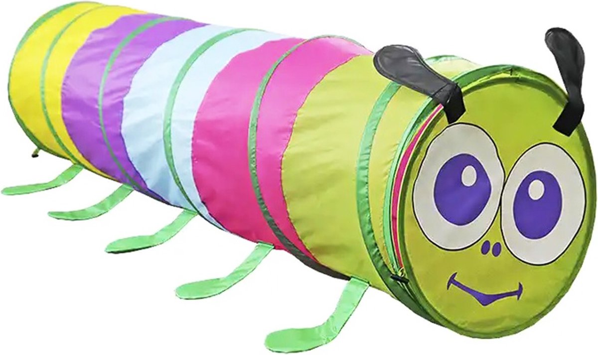 Speeltunnel met Deksel en Opbergtas - Kruiptunnel - Kinderspeelgoed/Binnenspeelgoed / Buitenspeelgoed - Rups - 180 x 45 cm