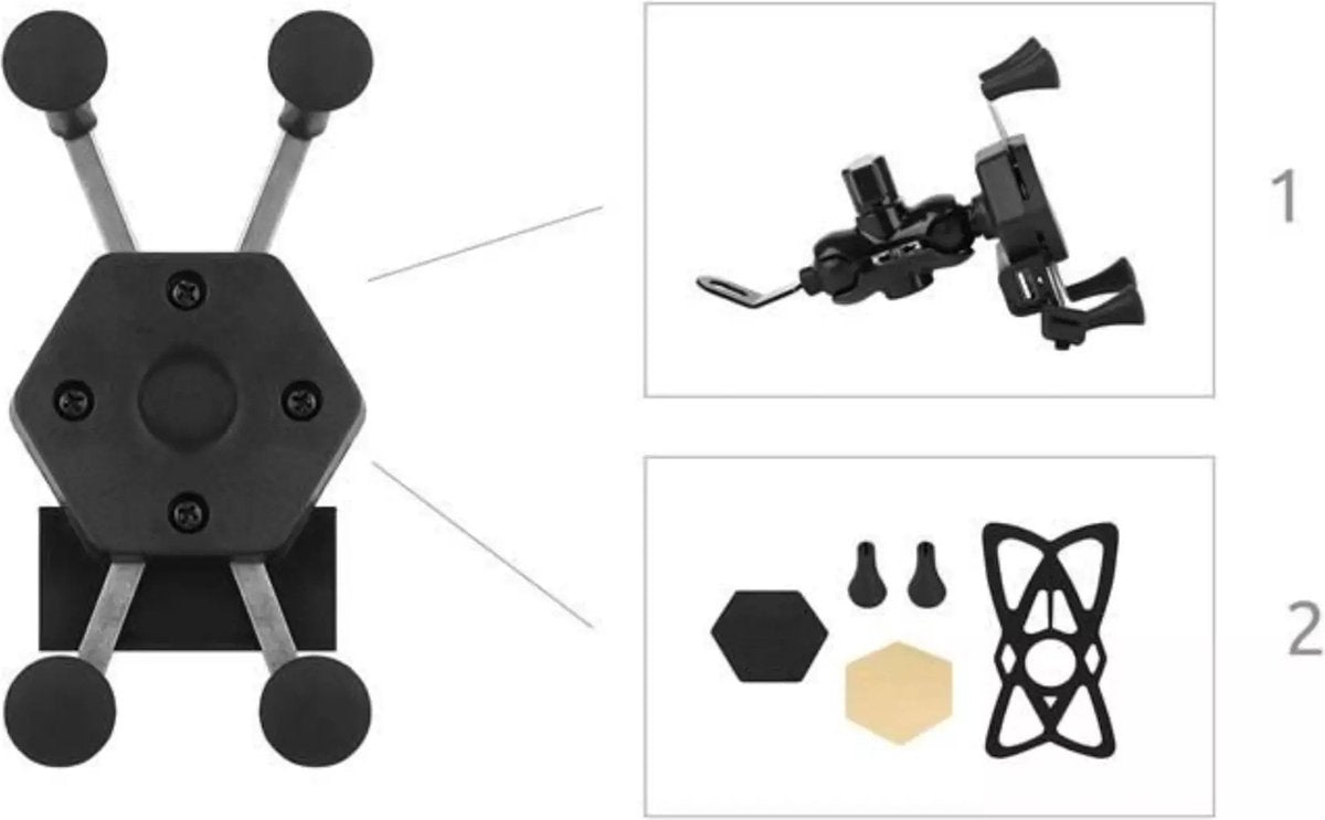 Motorfiets Telefoonhouder - Scooter Telefoonhouder - Mobiele Telefoon Houder Met USB Oplader Voor Op de Motor - Voor op de Brommer - Voor op de Scooter - GPS - Telefoonhouder Motorfiets Motorlader 3D 8685