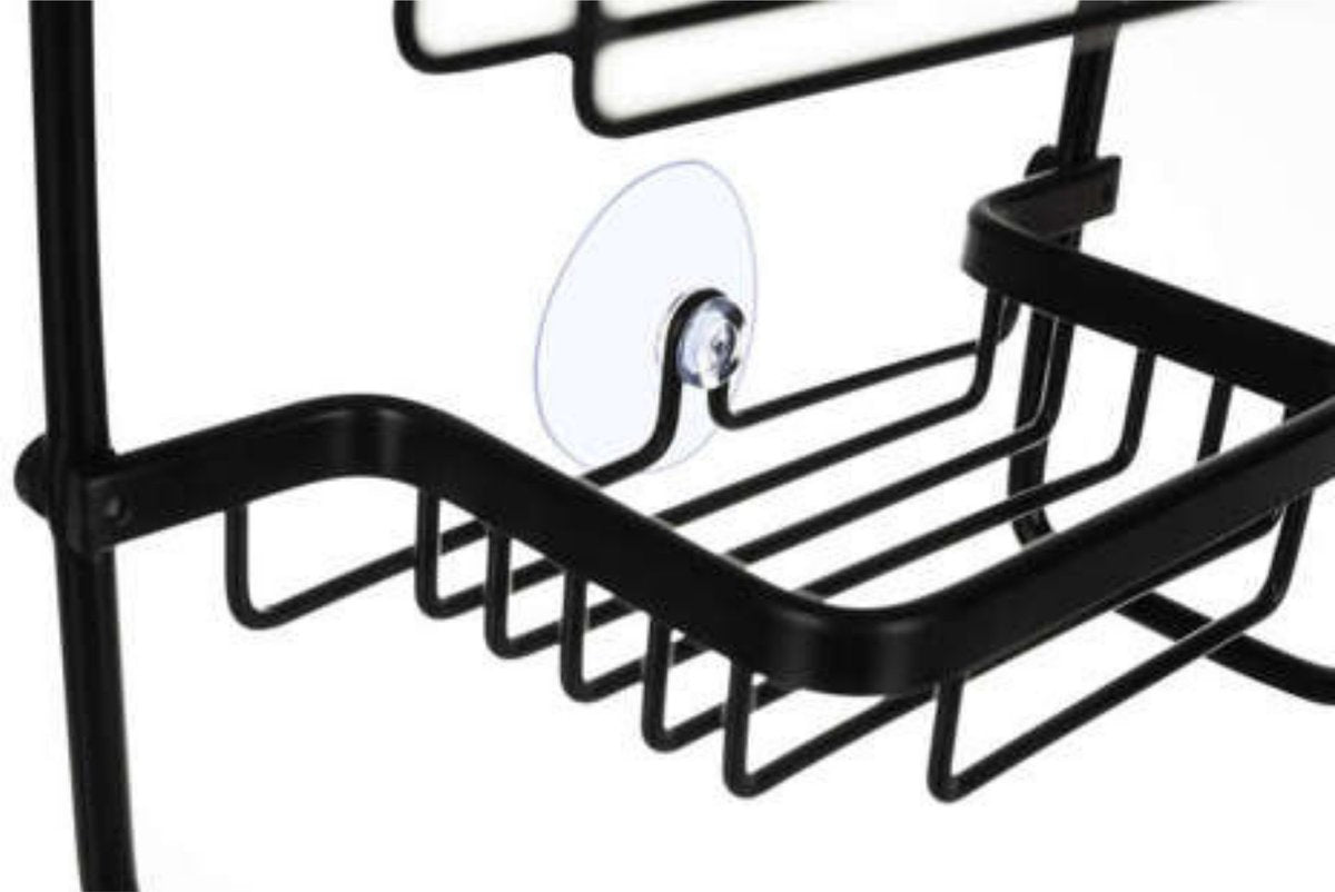 Malatec Doucherek 3 laags - Monteren zonder boren - Zwart - zuignap - Ook voor grote flessen - Opbergrek Douche - 3 etages