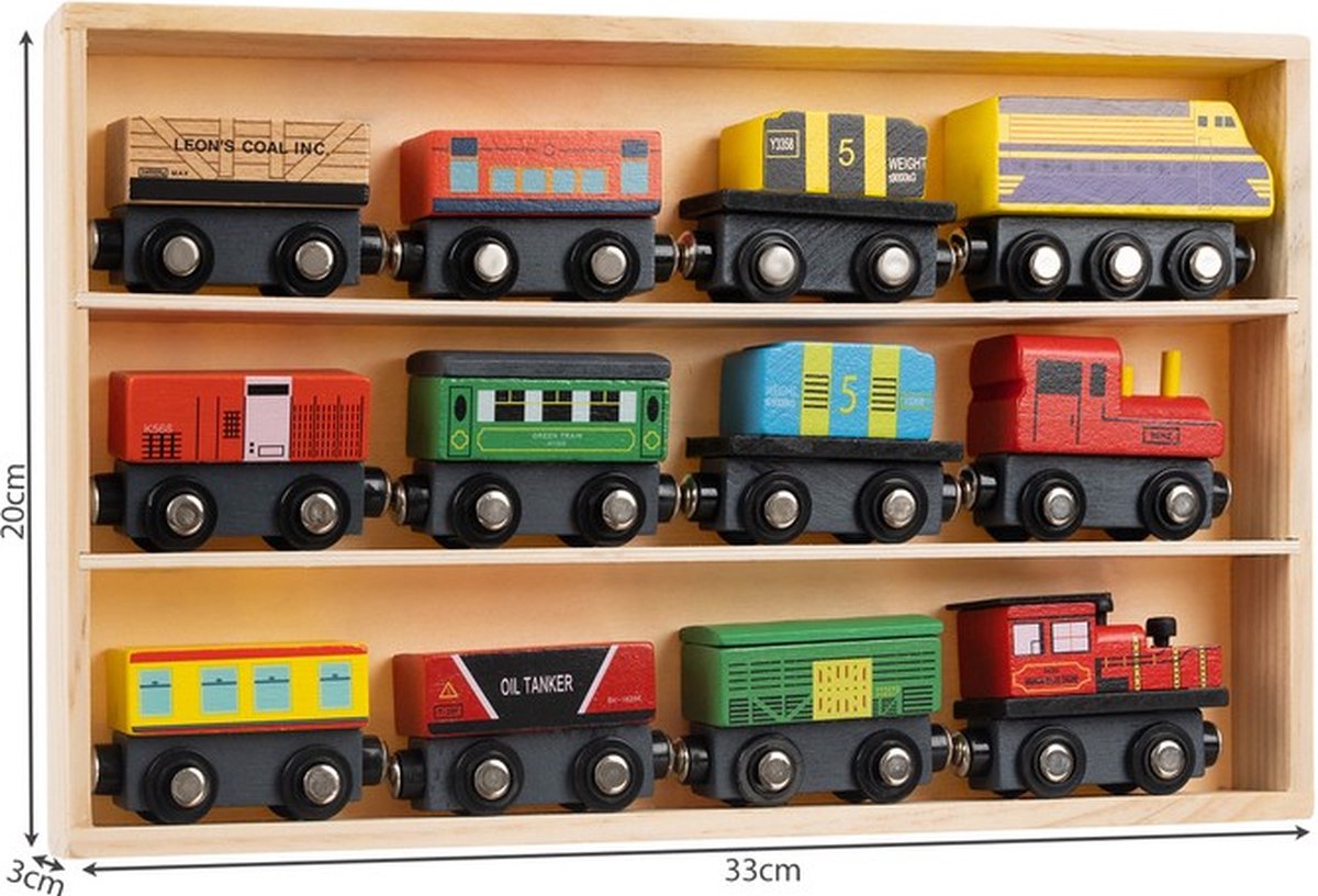 Houten Speelgoed trein - trein 12-delig - Kinderen Jongens Speelgoed - 33 x 20 x 3 cm Rood Multi