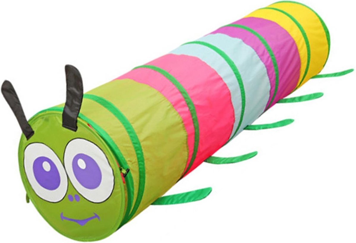 Speeltunnel met Deksel en Opbergtas - Kruiptunnel - Kinderspeelgoed/Binnenspeelgoed / Buitenspeelgoed - Rups - 180 x 45 cm