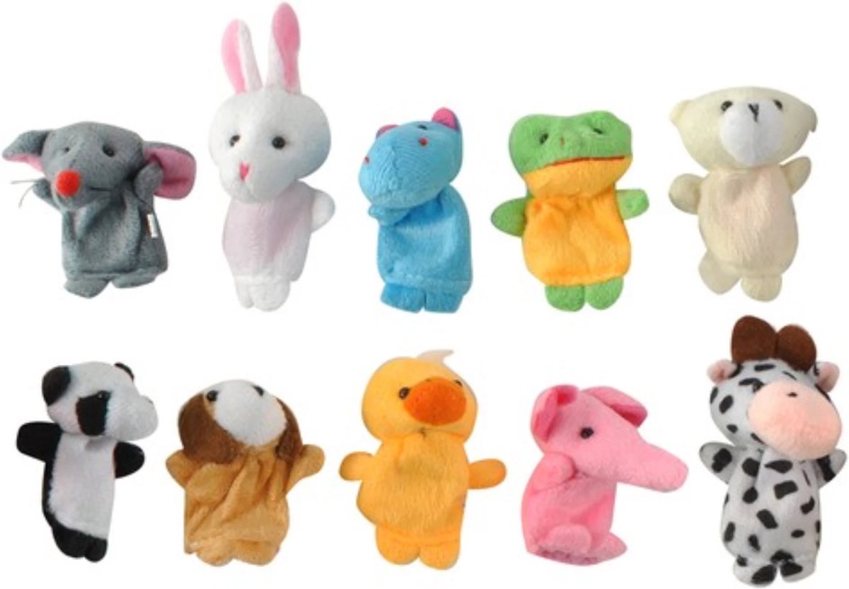 Kruzzel Handvaardigheid speelgoed - set van 10 dieren vingerpoppen