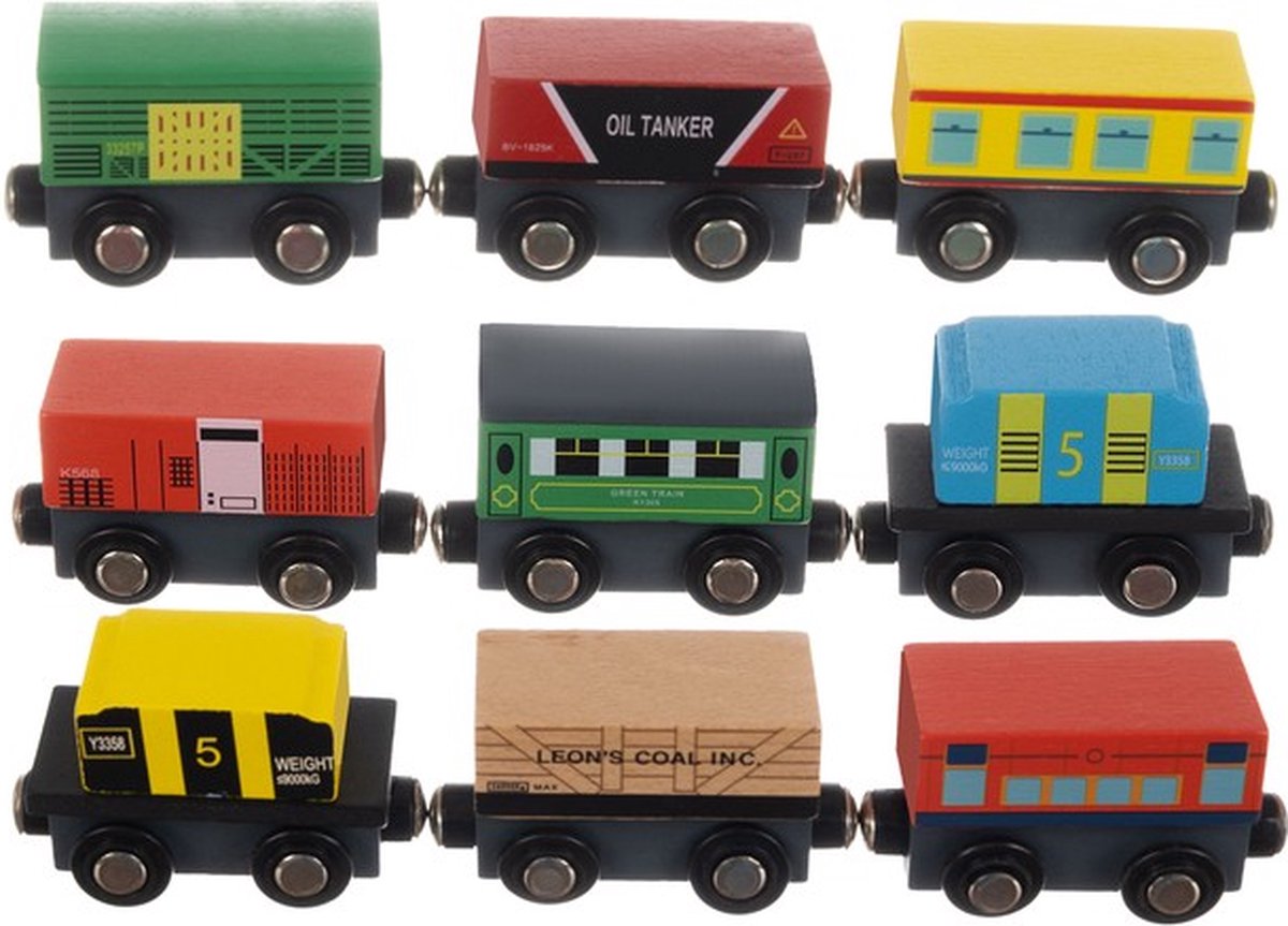 Houten Speelgoed trein - trein 12-delig - Kinderen Jongens Speelgoed - 33 x 20 x 3 cm Rood Multi