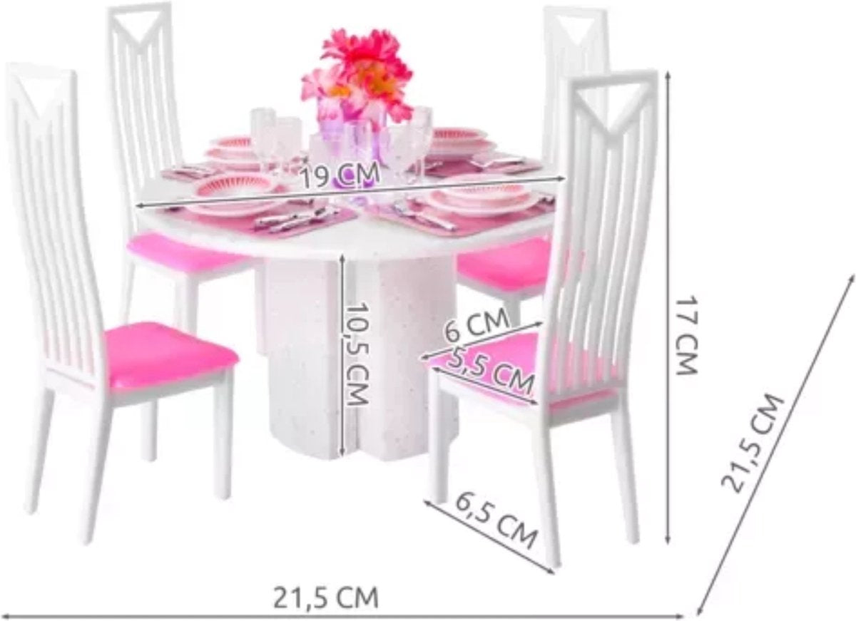 Ruhhy Grote Meubelset voor Poppenhuizen - Complete Set met Tafel, Stoelen, Servies & Meer