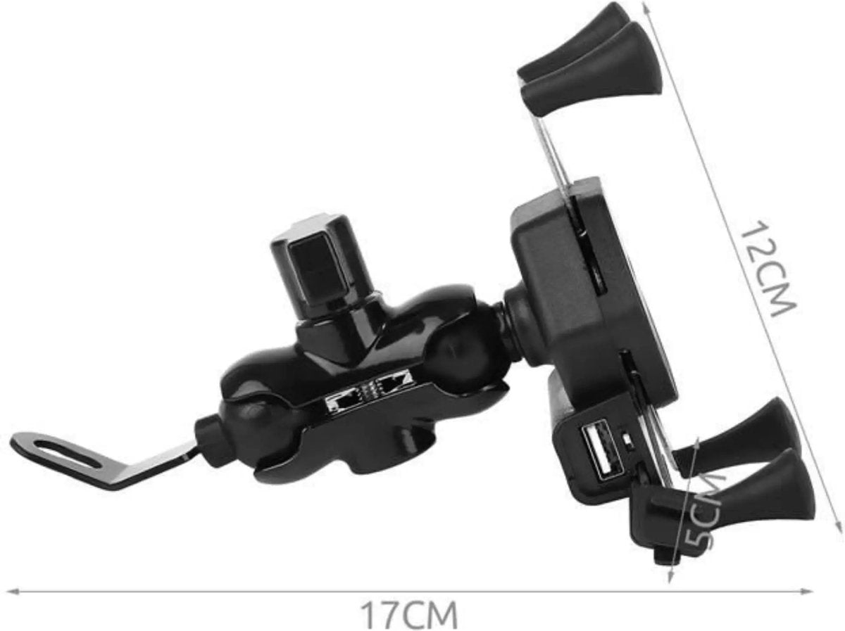 Motorfiets Telefoonhouder - Scooter Telefoonhouder - Mobiele Telefoon Houder Met USB Oplader Voor Op de Motor - Voor op de Brommer - Voor op de Scooter - GPS - Telefoonhouder Motorfiets Motorlader 3D 8685