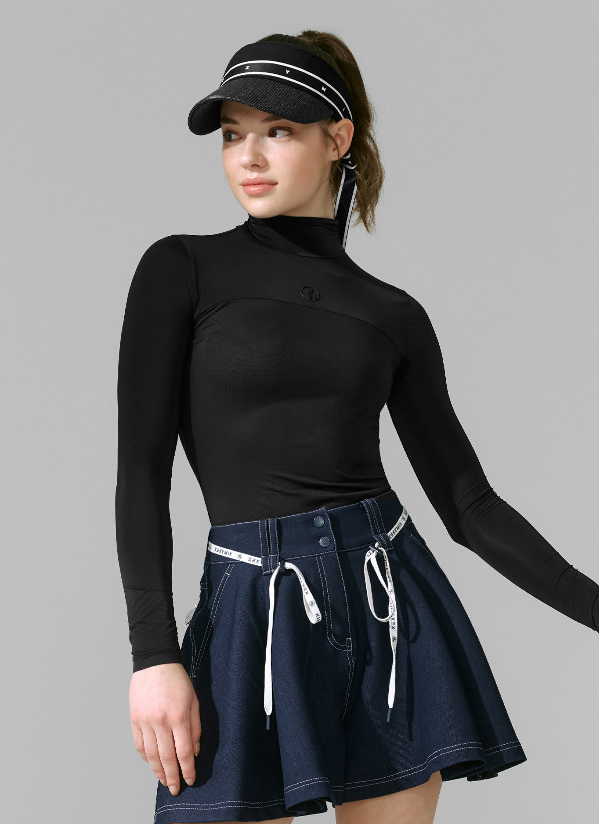 Shirring Grid Mock Neck Baselayer