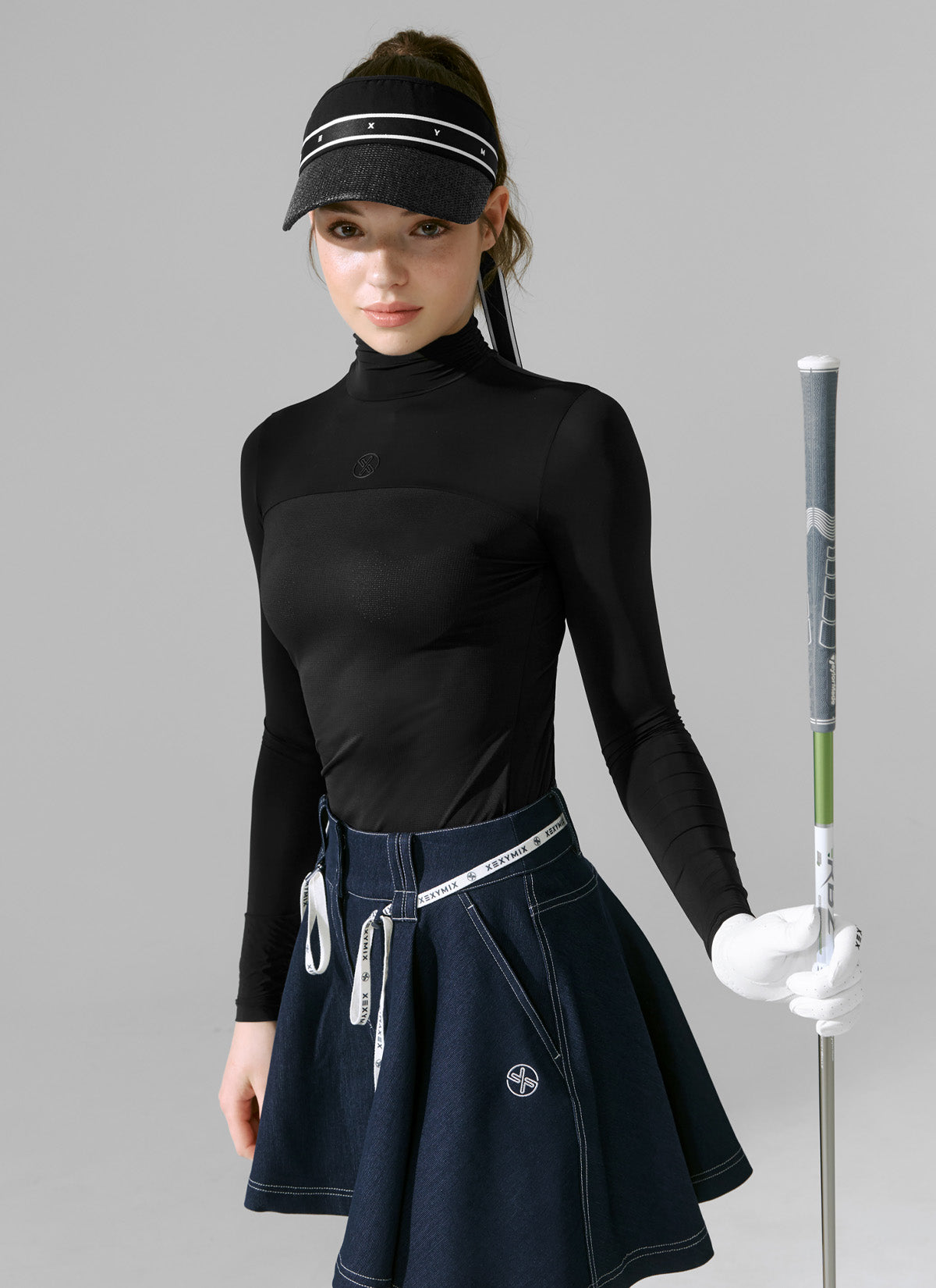 Shirring Grid Mock Neck Baselayer