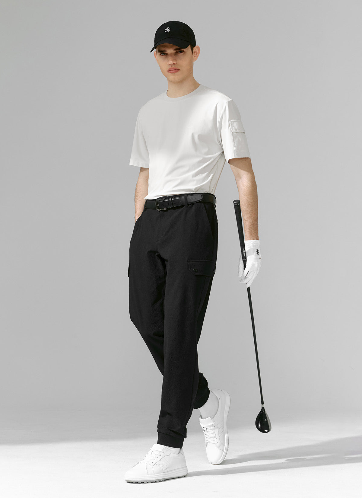 Seersucker Stretch Cargo Jogger Pants