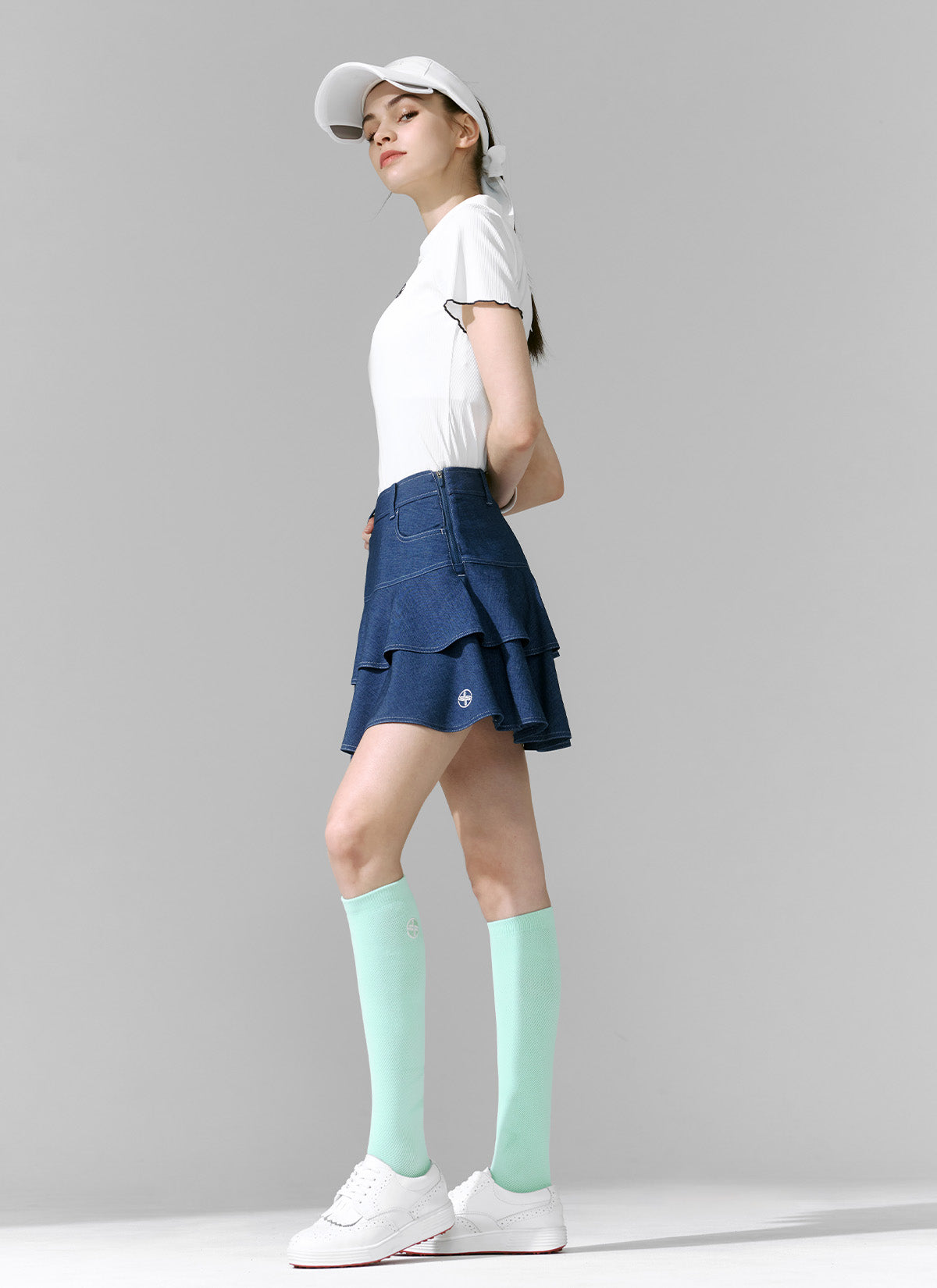 Denim-Like Flounce Culottes Skirt