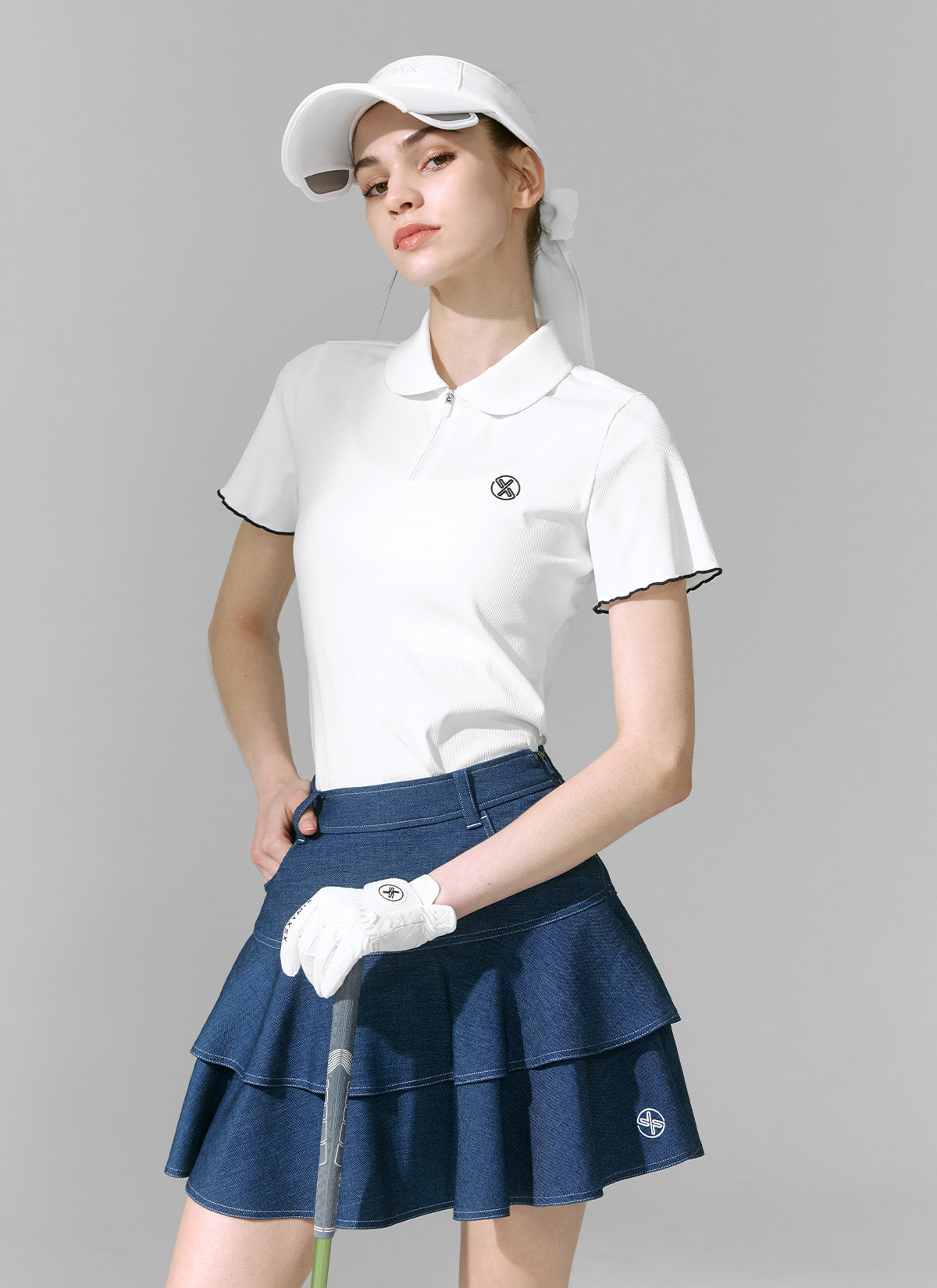 Denim-Like Flounce Culottes Skirt