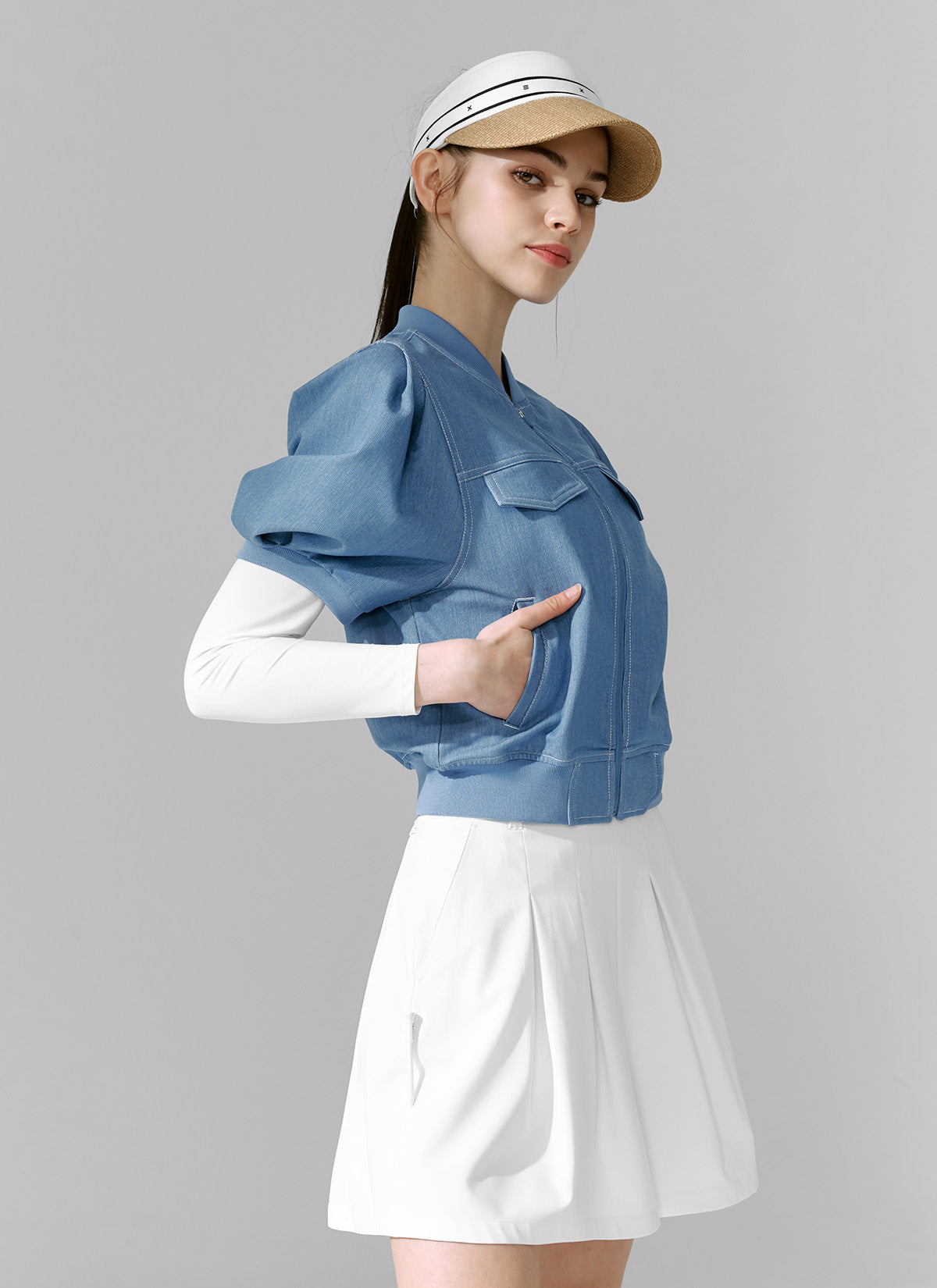 Denim-Like Puff Short Sleeve Jumper